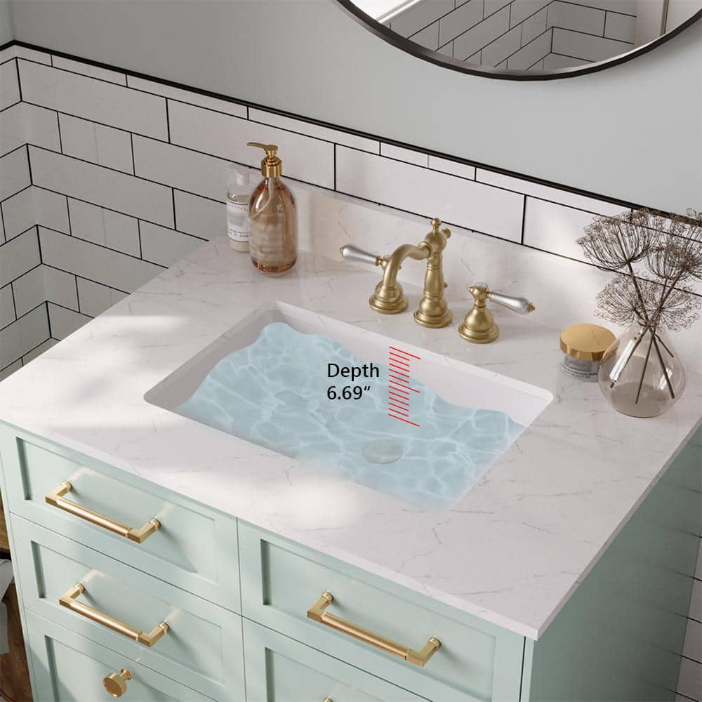 White Ceramic and Engineered Stone Bathroom Vanity Top with Sink