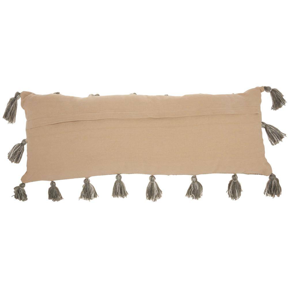 Charcoal Gray Linen-Textured Lumbar Throw Pillow with Tassels, 13"x33"