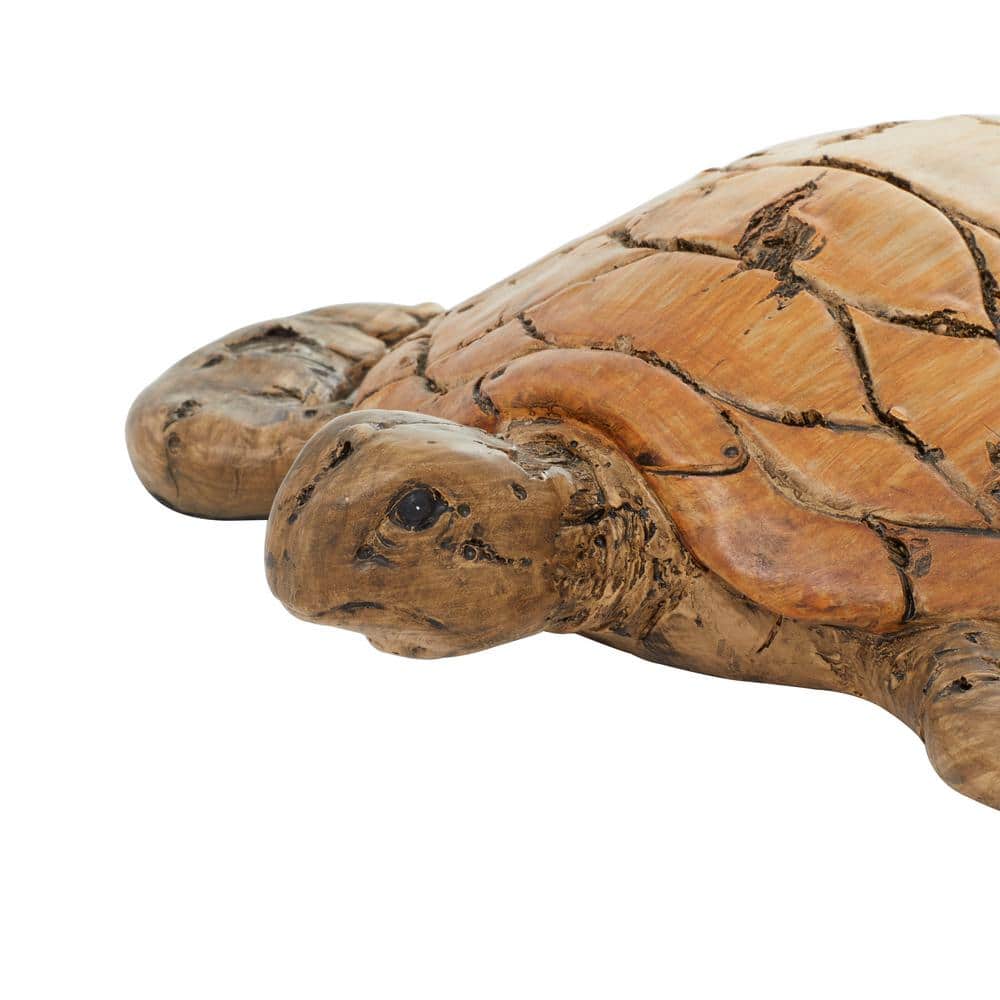 Hand-Carved Brown Wood Coastal Turtle Sculpture