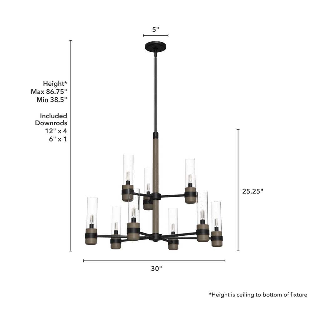 Rustic Iron 30" Two-Tier 9-Light Chandelier