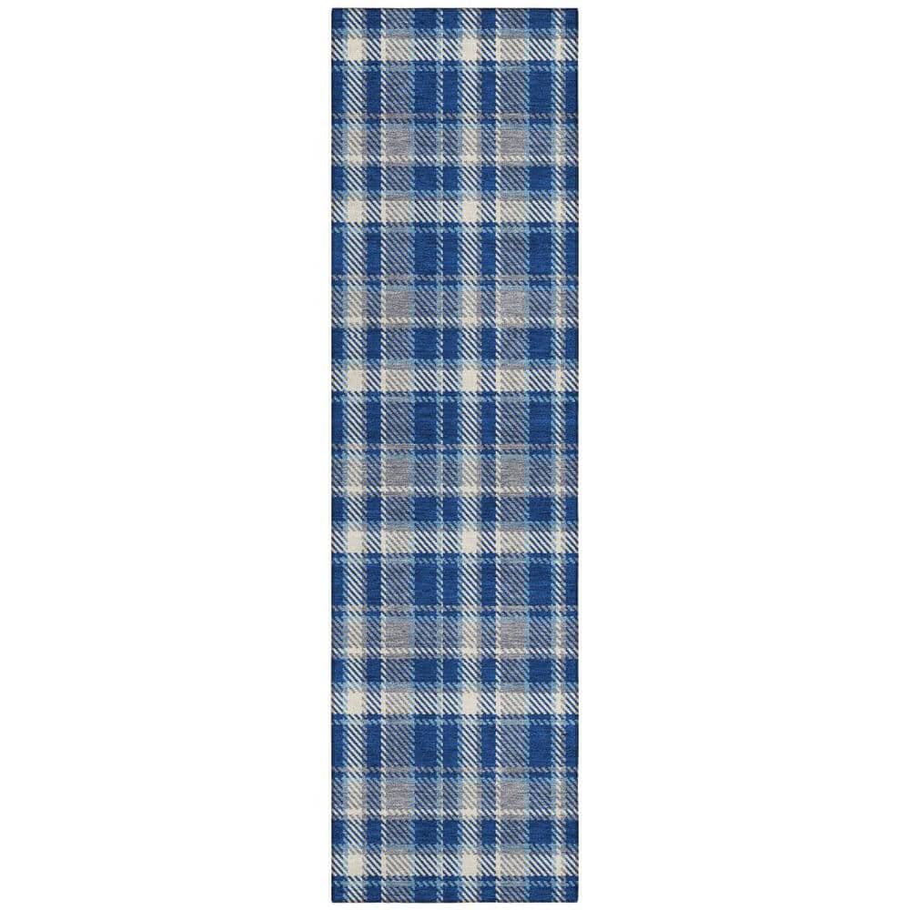 Navy and Ivory 2 ft. x 8 ft. Woven Plaid Runner Indoor/Outdoor Area Rug price history on PriceWatchPro