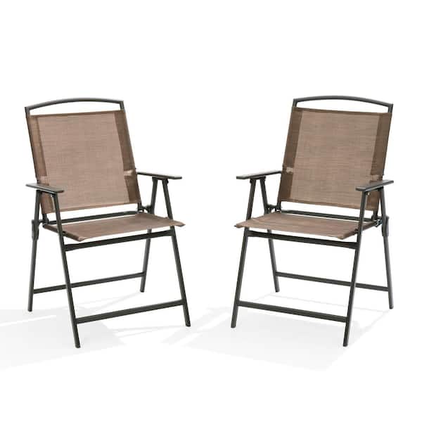 Pellebant Brown Textilene Fabric Metal Folding Chair (Set of 2)