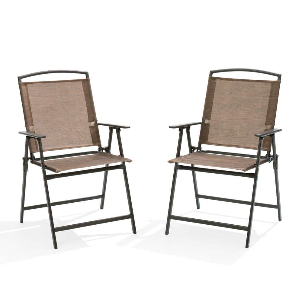 Brown Textilene Fabric Metal Folding Chair (Set of 2) price history on PriceWatchPro