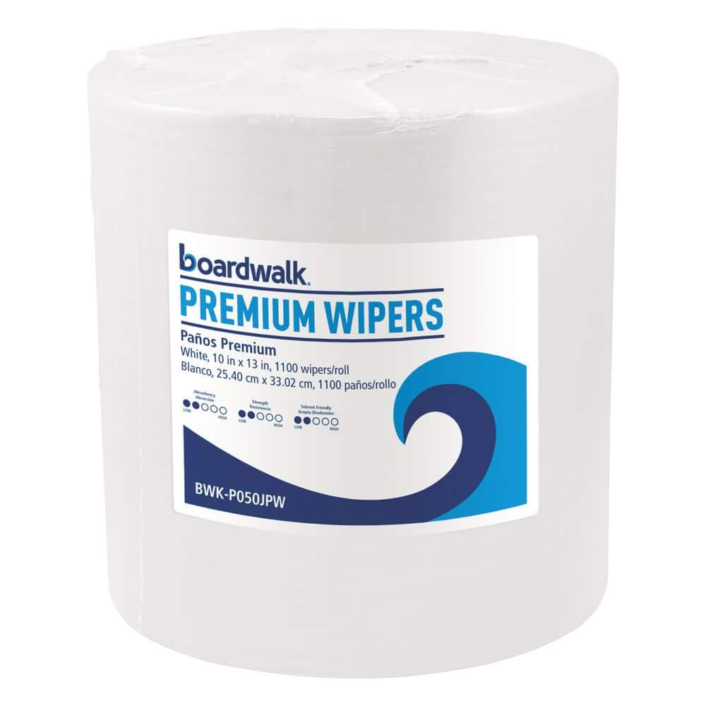 10 in. x 13 in. White, Hydrospun Cleaning Wipes, (1100-Roll) -  Boardwalk, BWKP050JPW