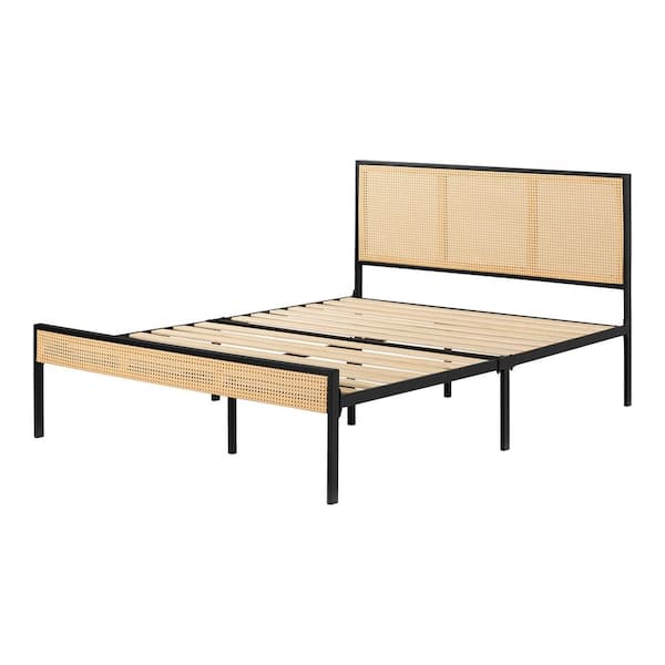 South Shore Hoya Metal Platform Bed With Natural Cane, Black And ...