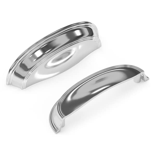 HICKORY HARDWARE American Diner Collection Cup 3 in. (76mm) and 3-3/4 in. (96mm) Polished Chrome Cabinet Door and Drawer Pull (10-Pack)