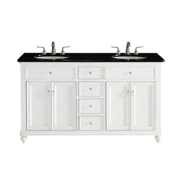 Unbranded Simply Living 60 in. W x 21 in. D x 35 in. H Bath Vanity in Antique White with Black Granite Top