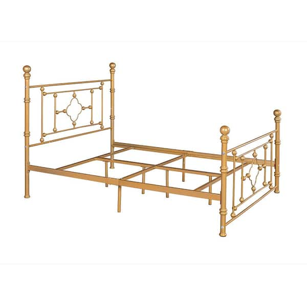 Furniturer Gold Full Size Standard Metal Platform Bed Rayjon Full Gold The Home Depot