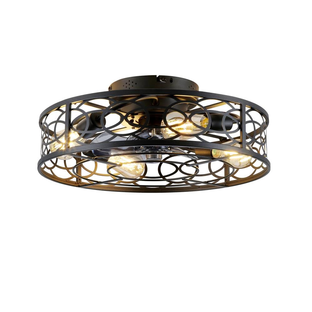 20 in. Matte Black Flush Mount Caged Ceiling Fan with 4 E26 Light Sockets, Remote Control, Reversible DC Motor price history on PriceWatchPro