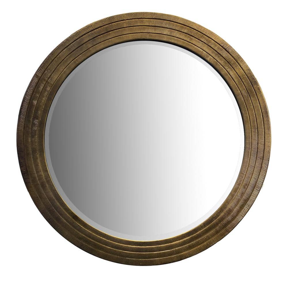 36 in. W x 36 in. H Round Wooden Framed Wall Bathroom Vanity Mirror in Brow