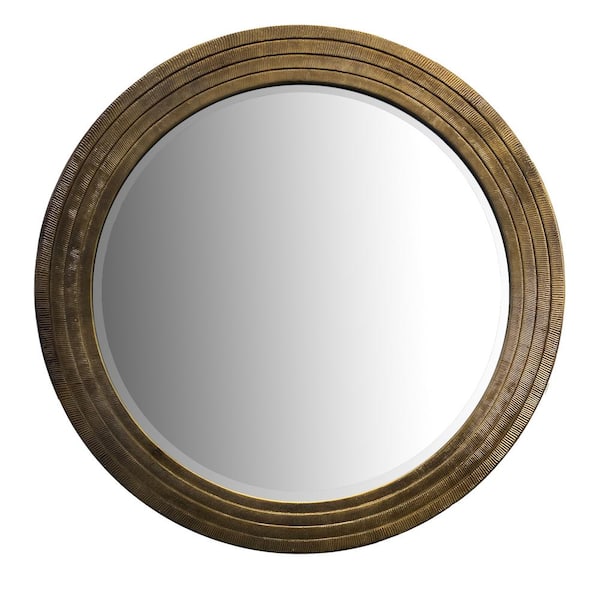 Unbranded 36 in. W x 36 in. H Round Wooden Framed Wall Bathroom Vanity Mirror in Brown