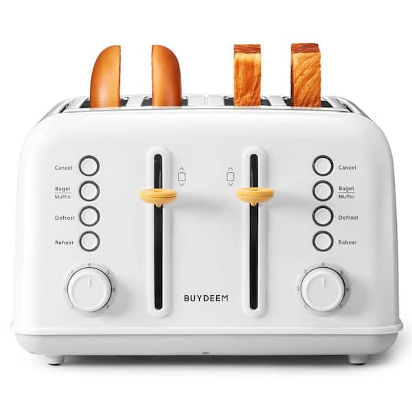 1800 W 4-Slice Arctic White Wide Slot Toaster Stainless Steel with High Lift Lever 7-Shade Settings