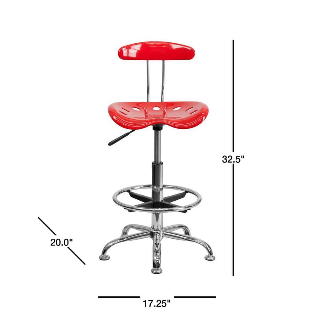 Vibrant Red and Chrome Swivel Drafting Stool with Tractor Seat