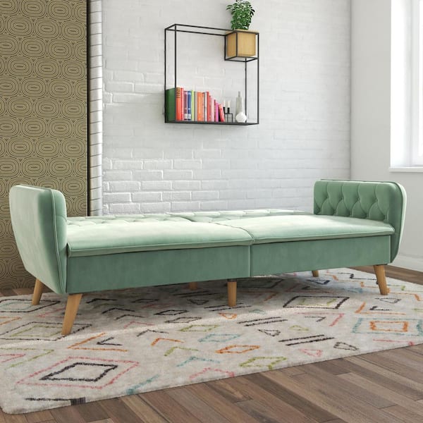 Tallulah Memory Foam Light Green Velvet Futon