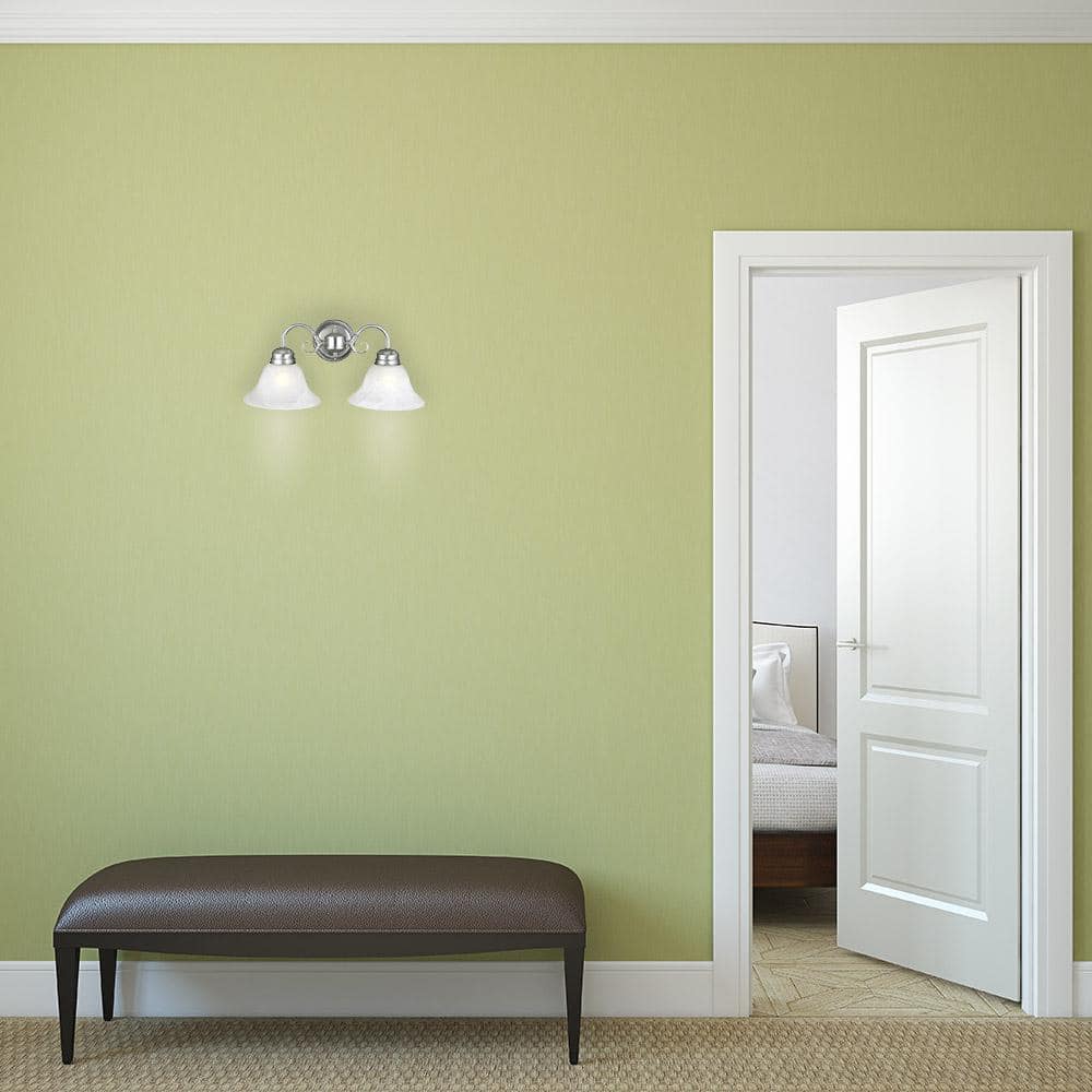Elegant Satin Nickel 2-Light Vanity Wall Sconce with Alabaster Glass