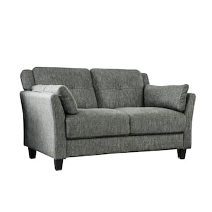 Elly 56 in. Gray Linen 2-Seater Loveseat with Wood Legs