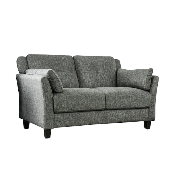 Furniture of America Elly 56 in. Gray Linen 2-Seater Loveseat with Wood Legs