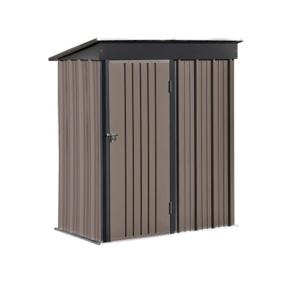 2-Tier 5 ft. W x 3 ft. D Metal Lean-to Storage Shed Black Brown with Adjust