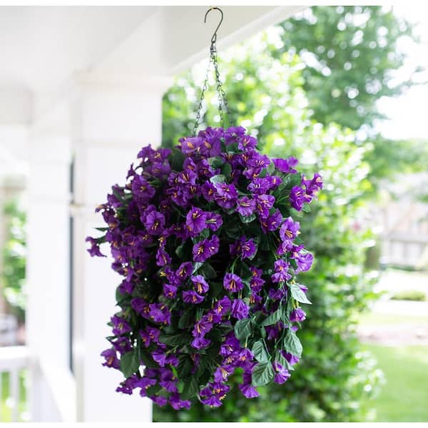 11 in. Artificial Faux Hanging Flowers Plants Basket, Fake Silk
