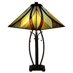 Sheen 26 in. 2-Light Bronze Indoor Table Lamp with Multi-Color Tiffany-Style Shade