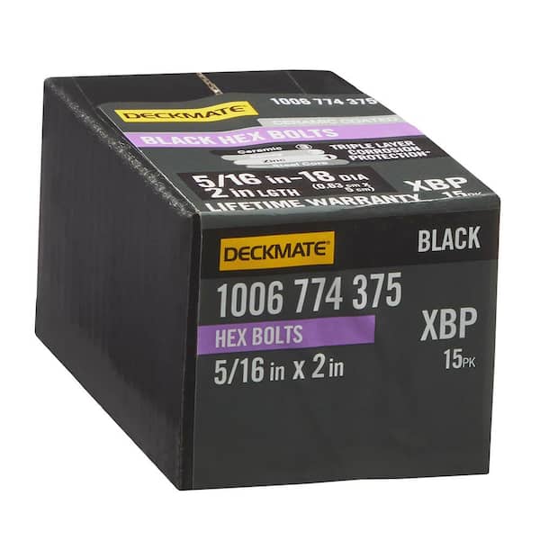 DECKMATE 5/16 in. -18 x 2 in. Black Hex Bolt (15-Pack)