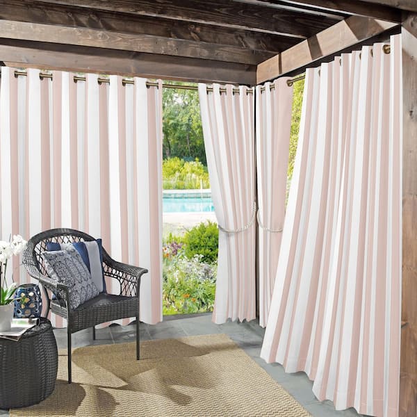 Valencia Cabana Stripe Rose Quartz 95 in. L x 54 in. W Indoor/Outdoor UV Protectant Curtain Panel