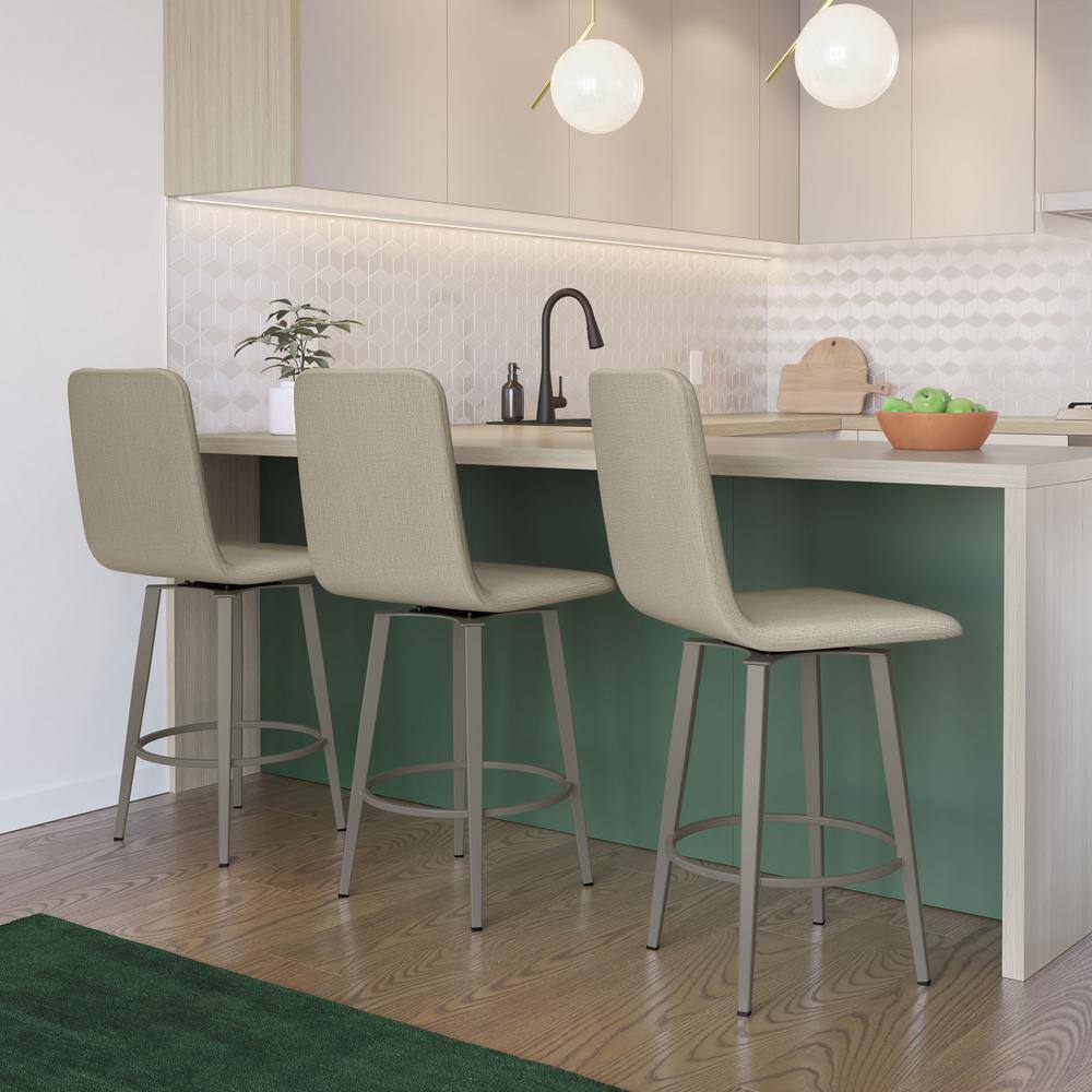 Sophisticated Beige Fabric & Grey Metal Swivel Bar Stool