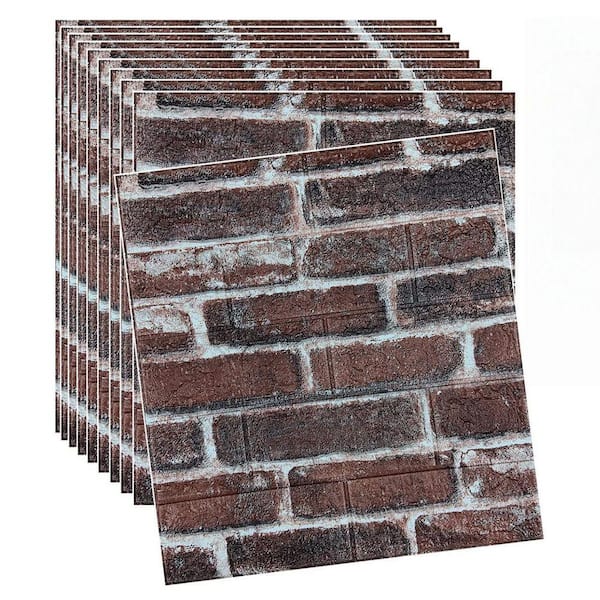 20-Piece Red Peel and Stick 3D Faux Stone Wall Panel, 3D Brick Wallpaper, Foam Brick Self-Adhesive Wall Panel