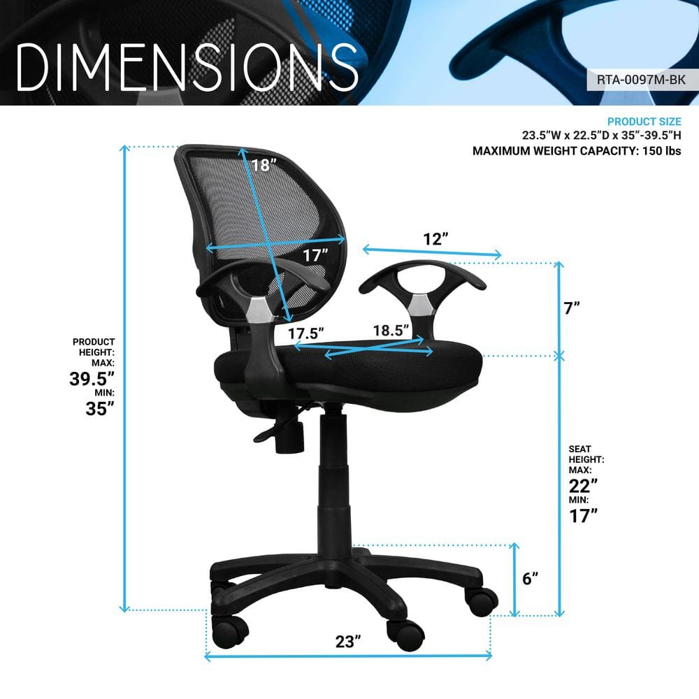 Sleek Black Mesh & Fabric Adjustable Task Chair with Swivel Base