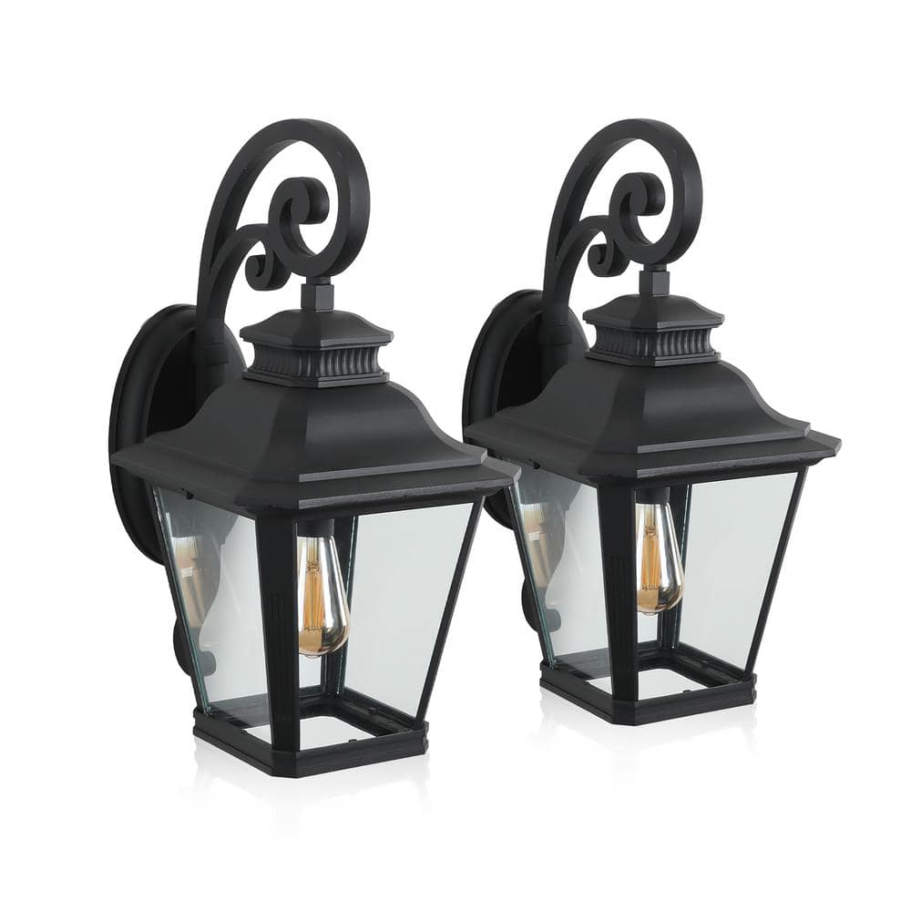2-Pack 21 in. Black Outdoor Hardwired Wall Lantern Sconce with No Bulbs Inc