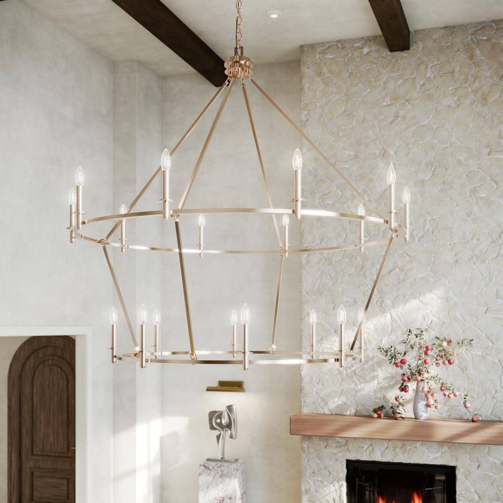 Carrick 54.25 in. 18-Light Polished Nickel Traditional Candle Tiered Chandelier for Foyer price history on PriceWatchPro