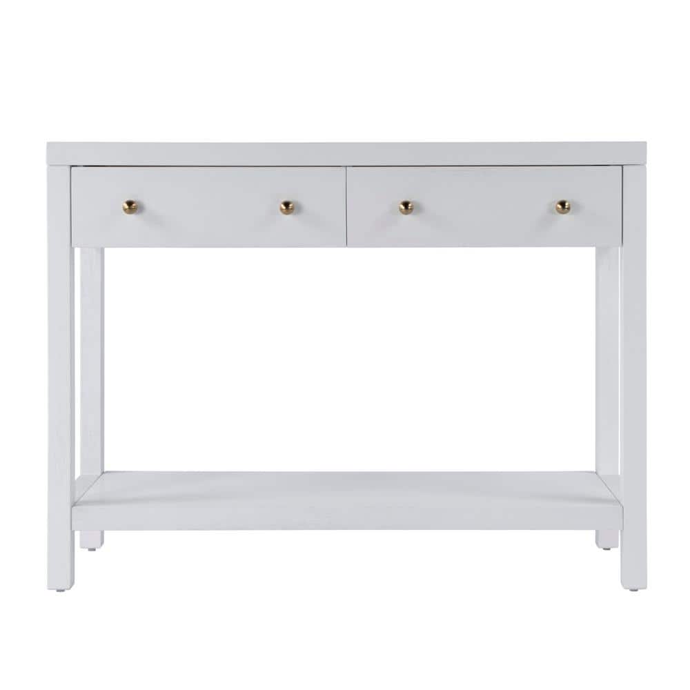 White Rectangular Wood Console Table with Storage Drawers