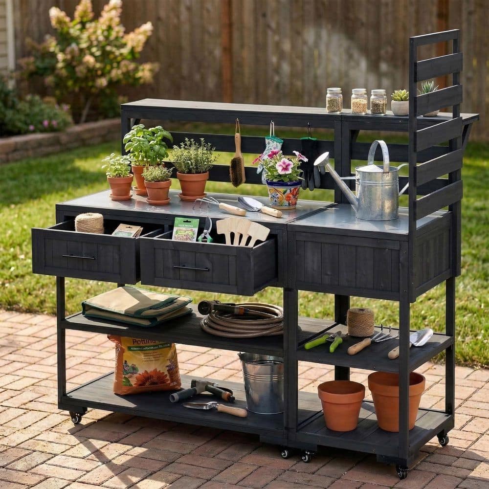 skip a beat garden テーブル black-potting-benches-and-
