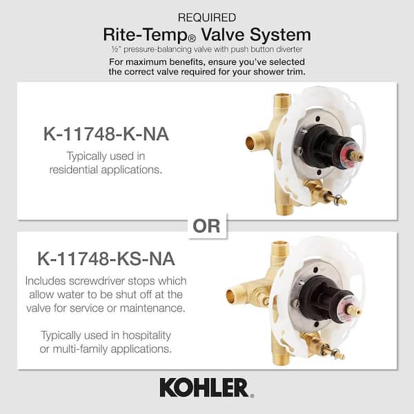 KOHLER Honesty 1-Handle Diverter Trim Kit in Matte Black with Push-Button Diverter (Valve Not Included)