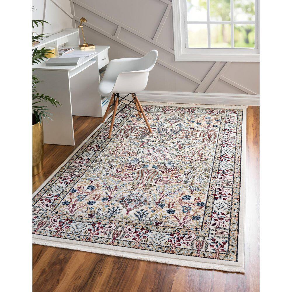 Ivory Floral Synthetic 8' x 10' Rectangular Area Rug