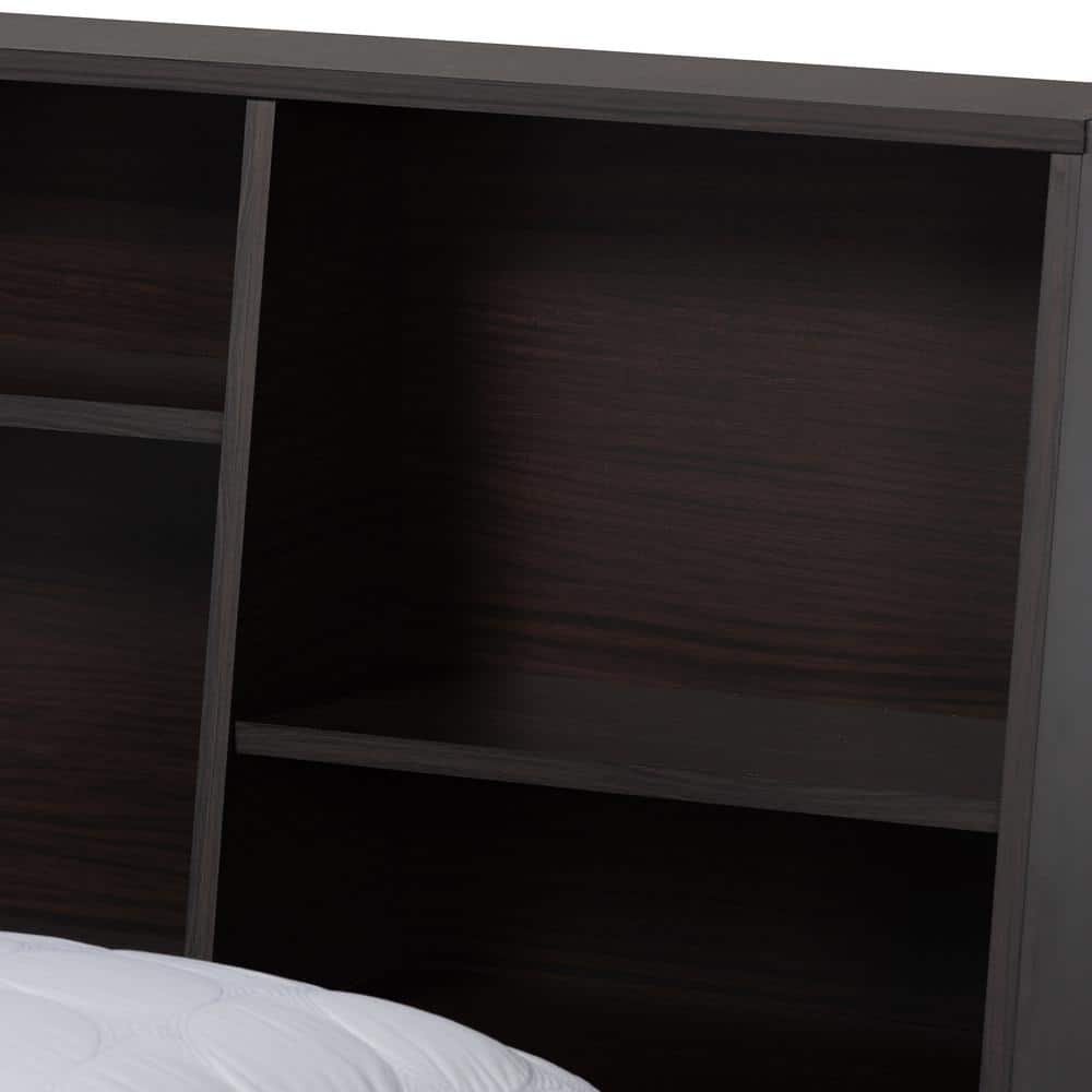 Ergonomic Queen Geoffrey Dark Brown Wood Storage Bed with Bookcase Headboard