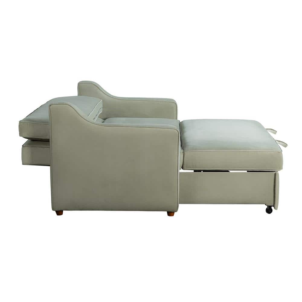 Sage Green Velvet Full Sleeper Loveseat with Wood Legs