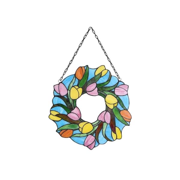 Blue Tulip Stained Glass Art Glass Window