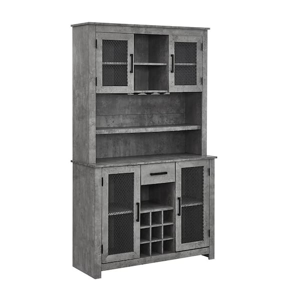 Home Source Industries Home Source Jill Zarin Tall Bar Cabinet in Concrete with Mesh Doors