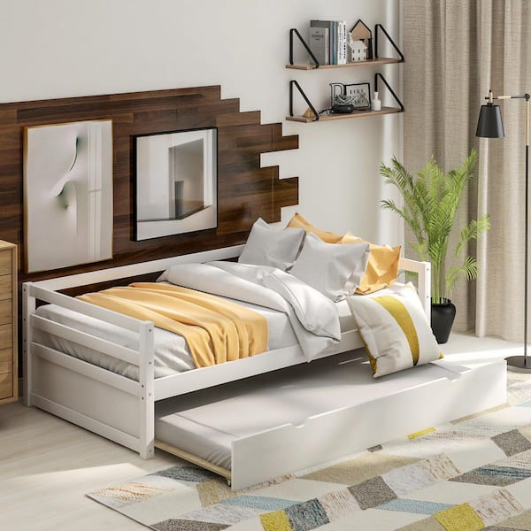Harper & Bright Designs White Twin Size Wood Daybed with Twin Trundle