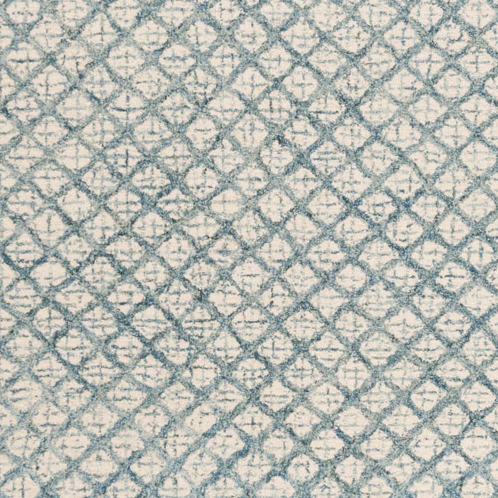 Blue and Ivory Tufted Wool 8' x 10' Area Rug