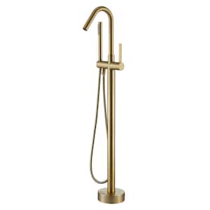 45.28 in. H Single Handle Free Standing Tub Faucet with Shower in Brushed Gold