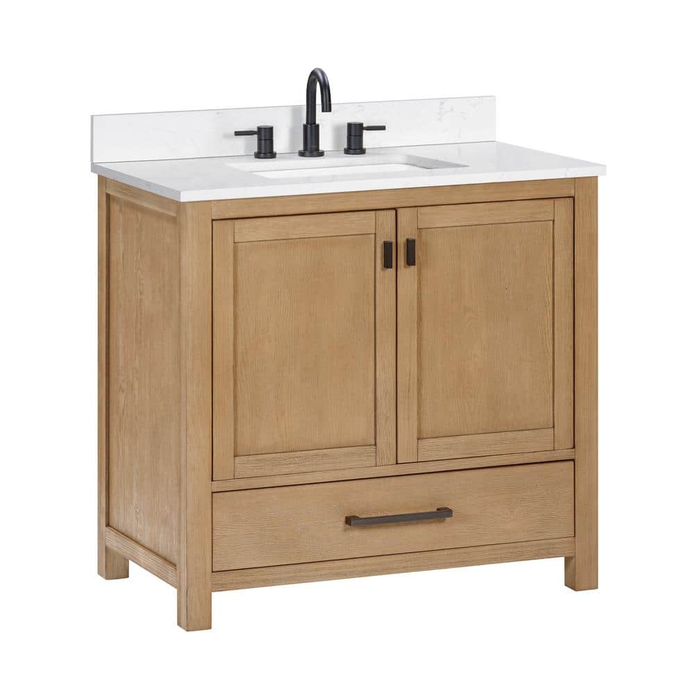 Modero 37" Brushed Oak Vanity with Cala White Stone Top