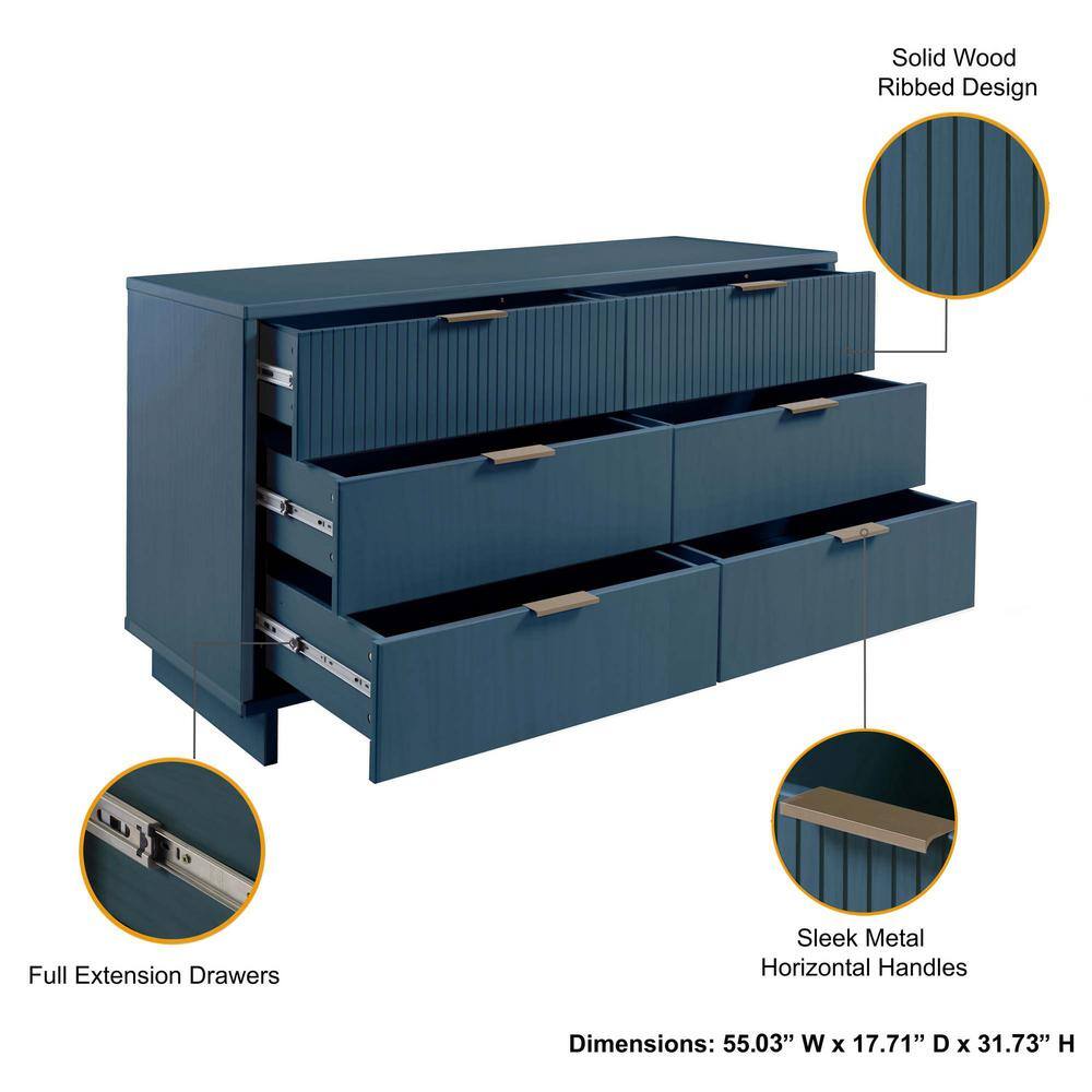 Midnight Blue Double Dresser Set with Soft Close Drawers