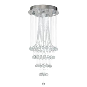 17.7 in. 5-Light Silver Modern Raindrop Crystal Flush Mount Ceiling Light