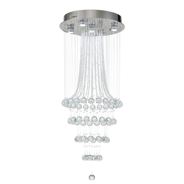 OUKANING 17.7 in. 5-Light Silver Modern Raindrop Crystal Flush Mount Ceiling Light