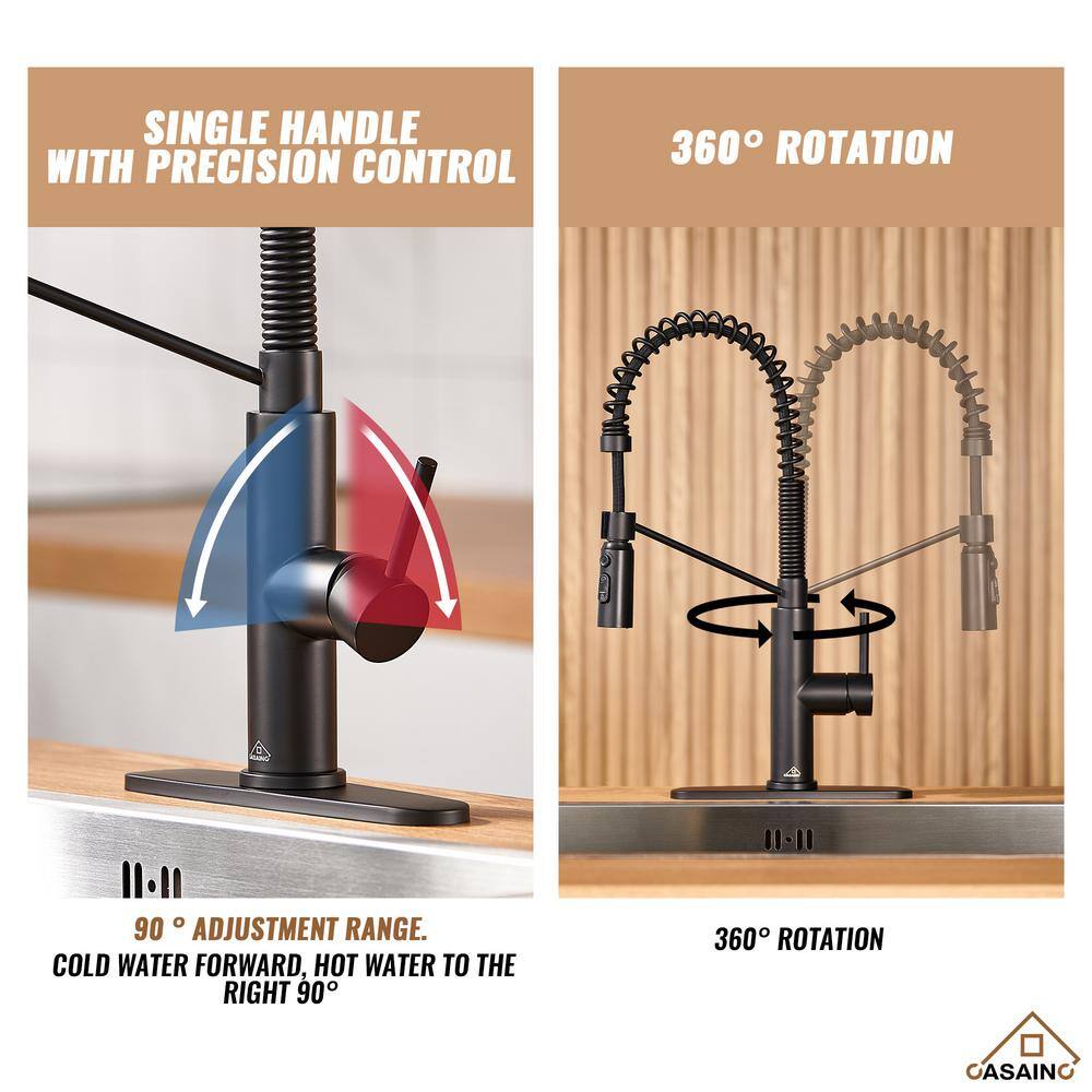 Matte Black Stainless Steel Pull Down Kitchen Faucet with Deck Plate