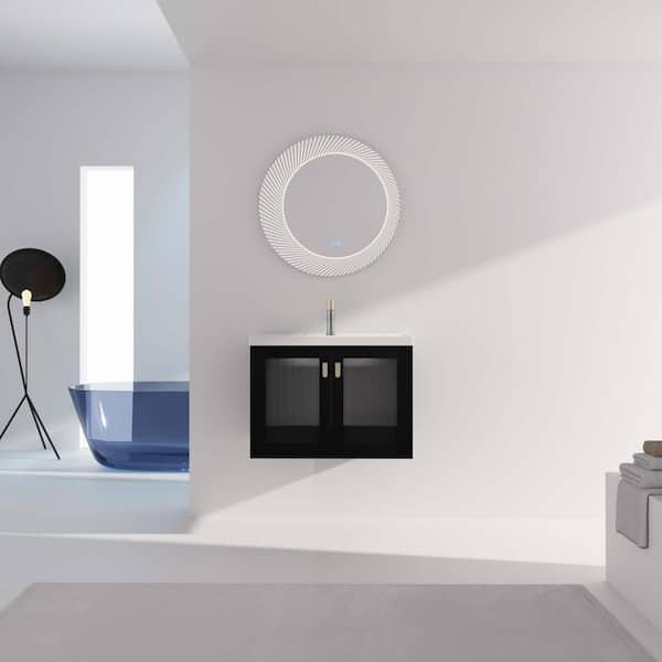 FUNKOL 27.8 in. W x 18.5 in. D x 20.7 in. H Black Wall-Mounted Bathroom Vanity with 1 White Ceramic Sink
