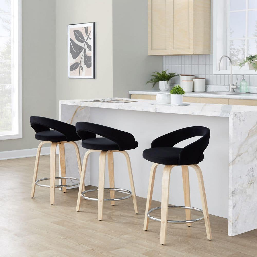 Grotto Upholstered 24 in. Natural Wood and Black Velvet Fixed-Height Counter Stool (Set of 2) price history on PriceWatchPro