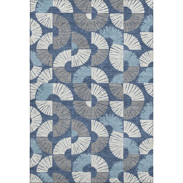 Mayfield Premium Machine Washable Abstract AMF2462 Navy 10 ft. x 14 ft. Area Rug